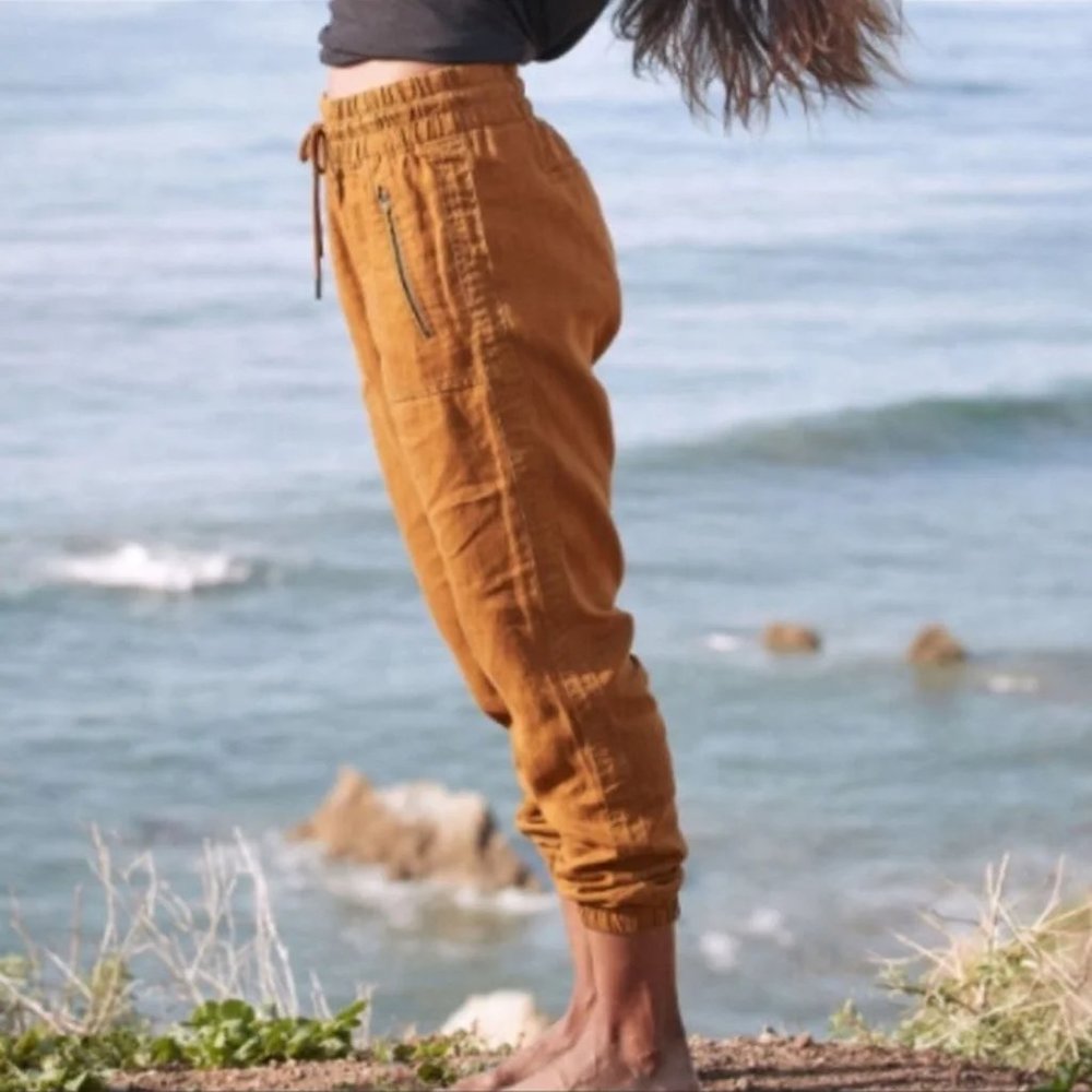 Athleta Cabo Linen Rust Colored Jogger Pants
